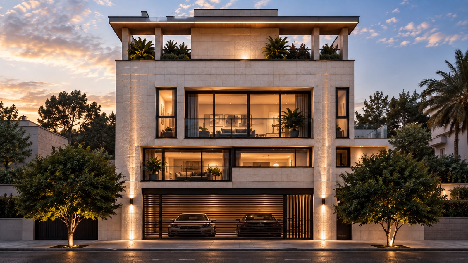 Edifici modern il·luminat