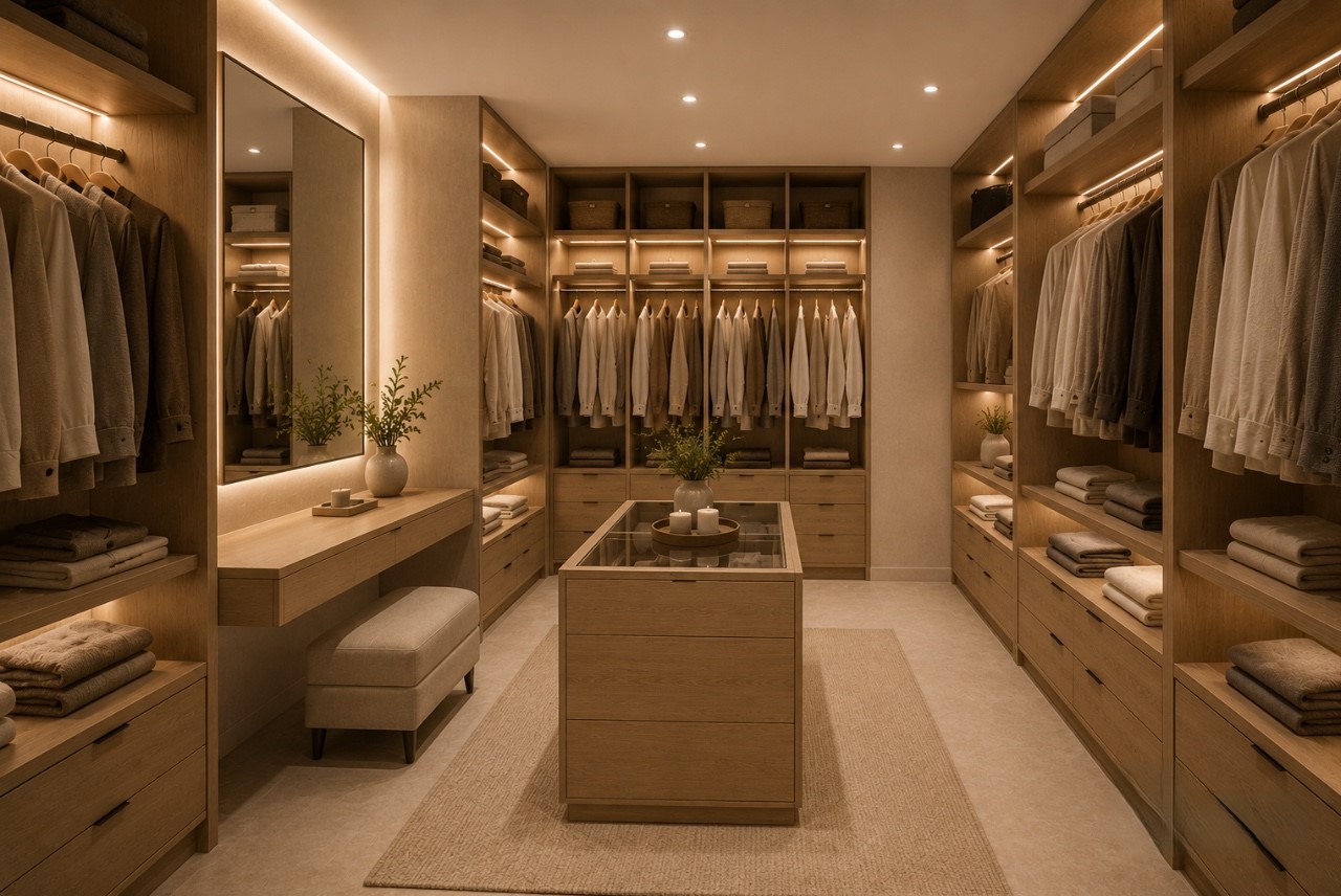 Dressing room with warm finishes